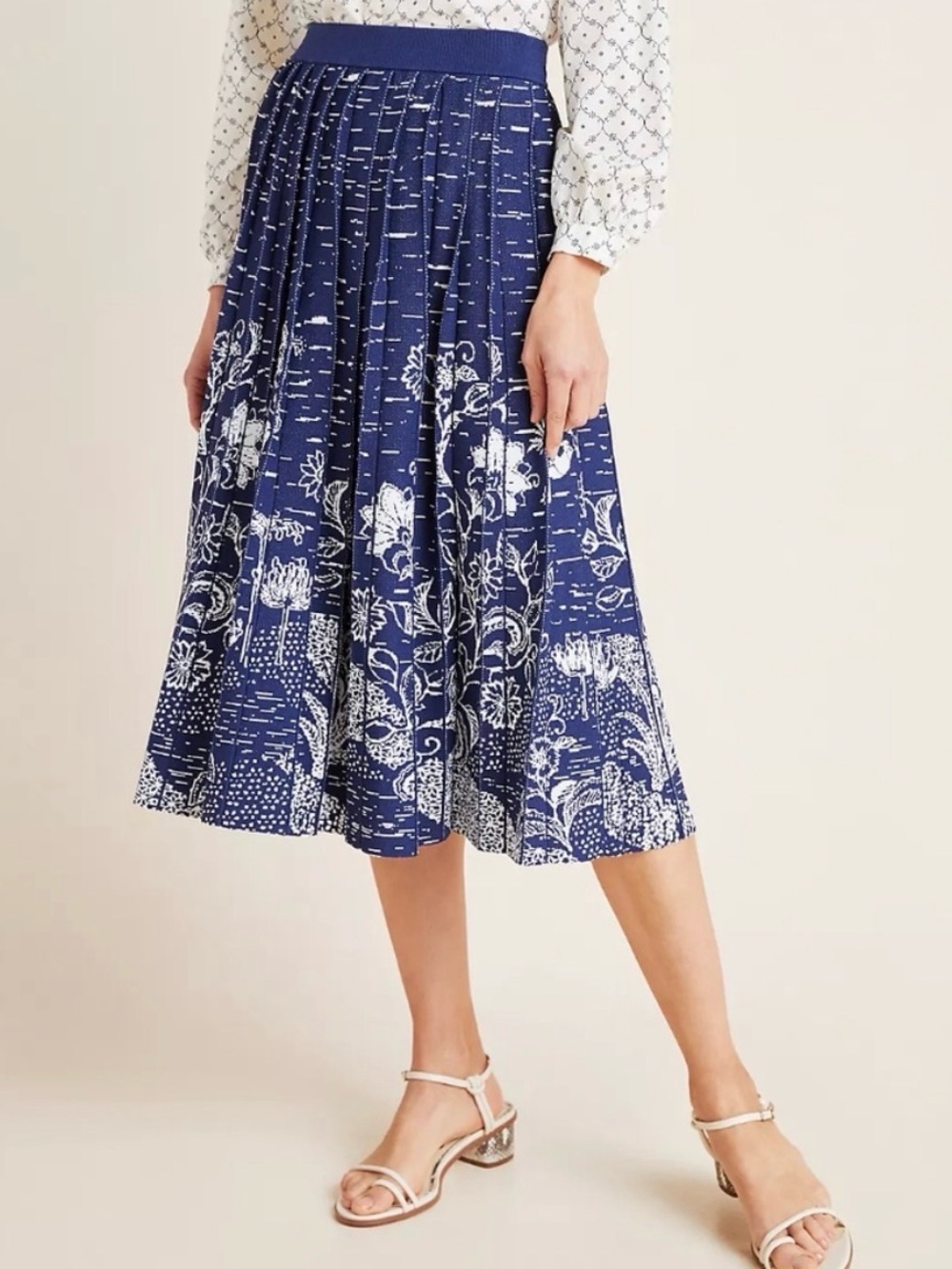 Anthropologie Haven Pleated Women's Navy Pleated Midi Skirt S